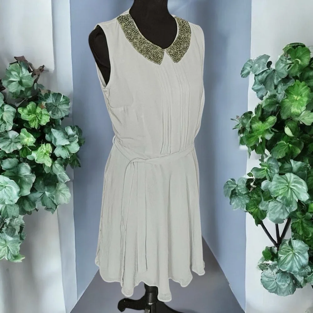 Dorothy Perkins NWT Beaded Collar‎ Chiffon Dress Grey UK 10 US 6 Cocktail